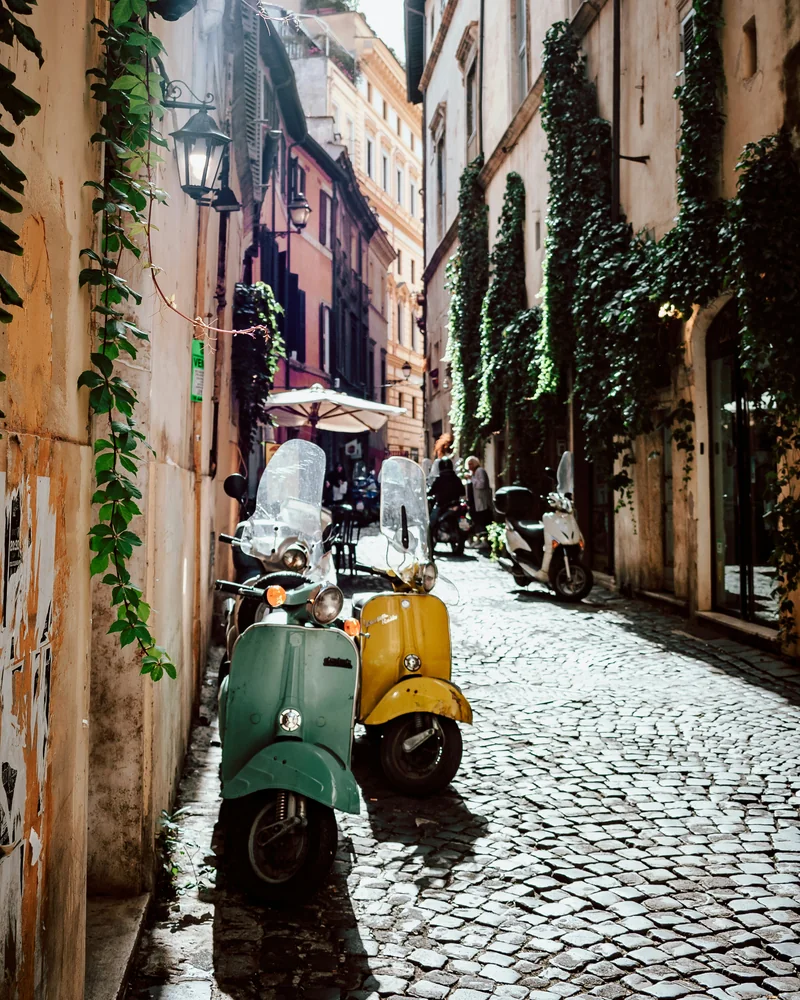 A quiet cobbled alley in Rome